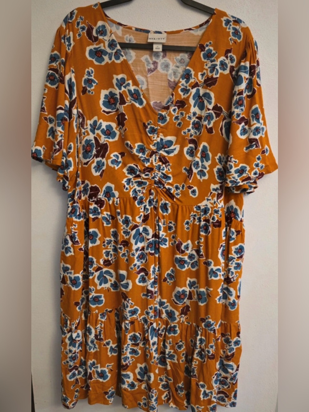 Ava & Viv Women’s Boho Floral V-Neck Tiered Dress 1X